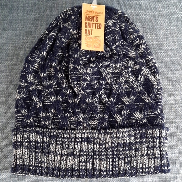 Mens Knit Hat Heathered Navy Blue Britt's Knits Unisex Beanie Headwear Outerwear - Picture 1 of 5